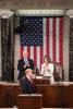 President Donald Trump flanked by Vice President Mike Pence and Speaker Nancy Pelosi