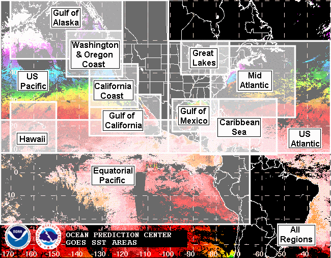 Image map of GOES Satellite-Derived Sea Surface Temperature Areas