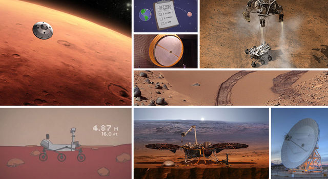 Collage of images and graphics of Mars and Mars missions