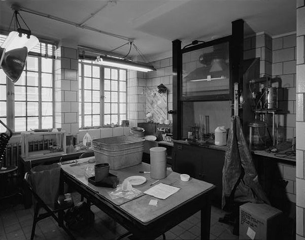 Black and white photograph of the interior of the plant quarantine building.