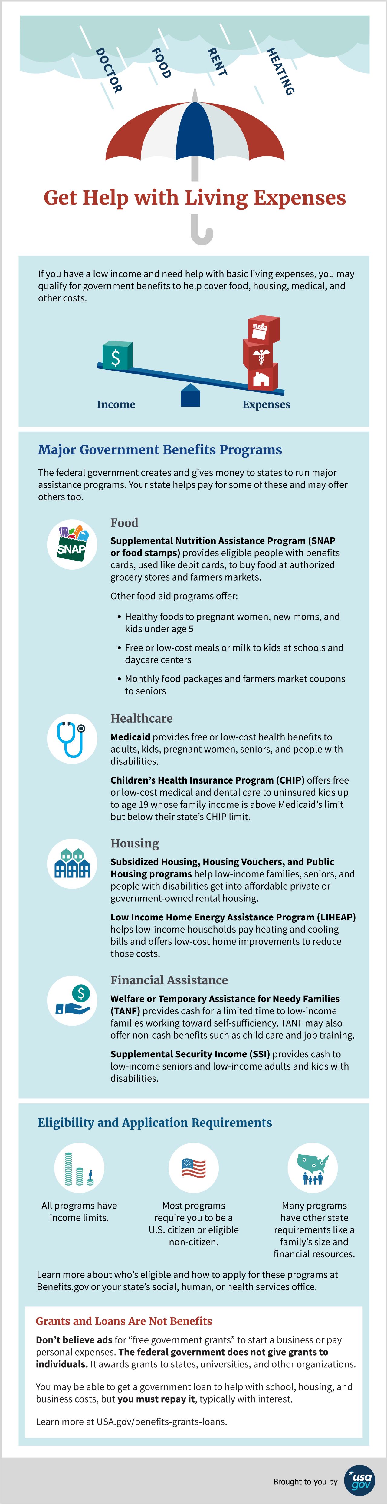 Infographic explaining government benefits for people with a low income.