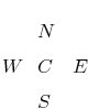 \begin{picture}(3.0,3.0)\put(0.0,1.0){$W$}
\put(1.0,0.0){$S$}
\put(1.0,1.0){$C$}
\put(1.0,2.0){$N$}
\put(2.0,1.0){$E$}
\end{picture}