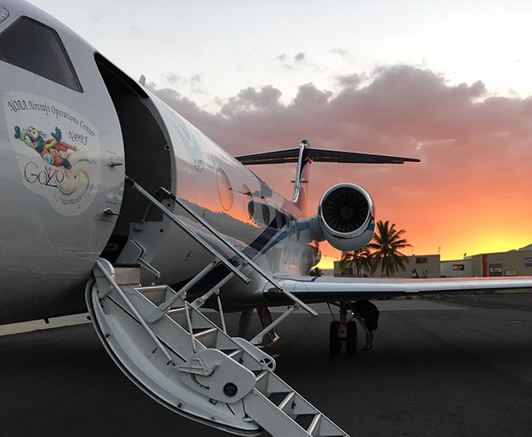 NOAA G-IV aircraft at sunset (Credit: Matt Newman, CIRES)