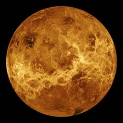 Too much greenhouse effect: The atmosphere of Venus, like Mars, is nearly all carbon dioxide. But Venus has about 154,000 times as much carbon dioxide in its atmosphere as Earth (and about 19,000 times as much as Mars does), producing a runaway greenhouse effect and a surface temperature hot enough to melt lead.
