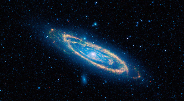 This image highlights the dust that speckles the Andromeda galaxy.