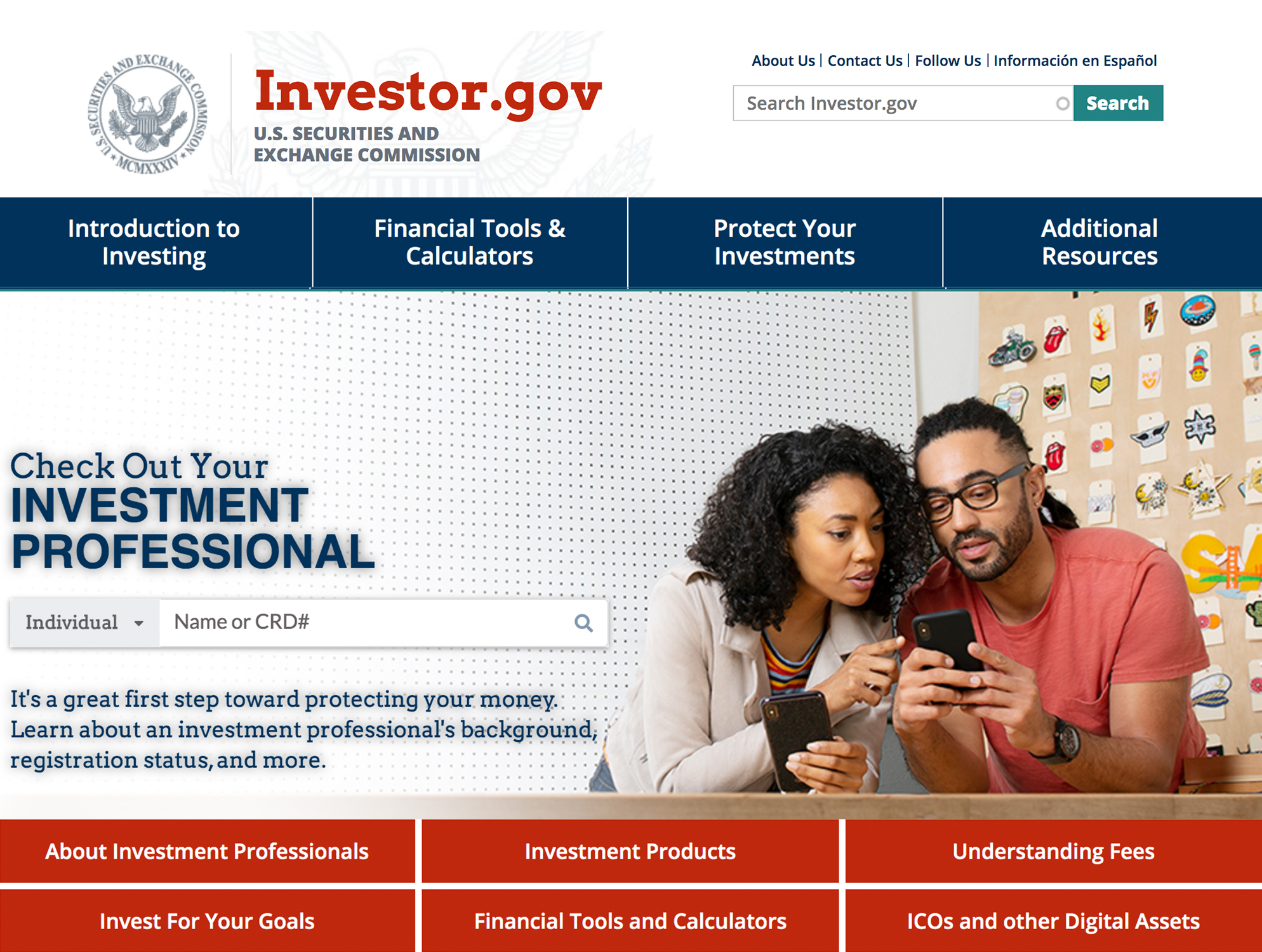 Investor.gov landing page screenshot