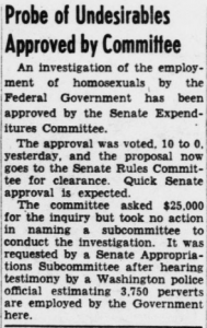 Close-up of scanned image of "Senator Hill Proposes Complete Inquiry Into Hiring of Undesirables", Evening Star article.
