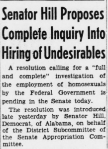 Close-up of scanned image of "Complete Inquiry into Hiring of Undesirables", Evening Star article.
