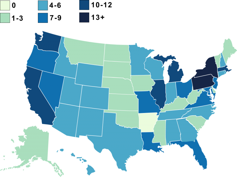U.S. map showing states with NYSS Champions