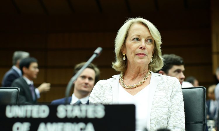 Archive photo of Ambassador Jackie Wolcott at the IAEA Board of Governors meeting, July 10, 2019. Photo by Lisa Niesner (Reuters)