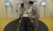 Setting up a patient for radiotherapy at the University Medical Centre “Mother Teresa” in Tirana, supported by the IAEA, Tirana, Albania, 2018. (IAEA/Alejandra Silva)