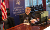 Ambassador Jackie Wolcott delivers a virtual statement to the IAEA Board of Governors, Vienna, Austria, November 19, 2020. (USUNVIE/Spencer Fields)
