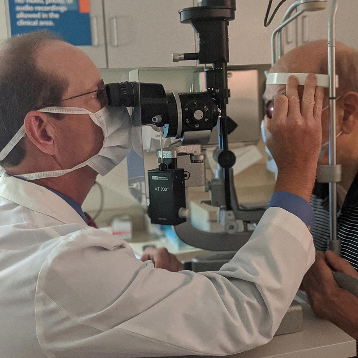 Image of a doctor and patient during an eye exam