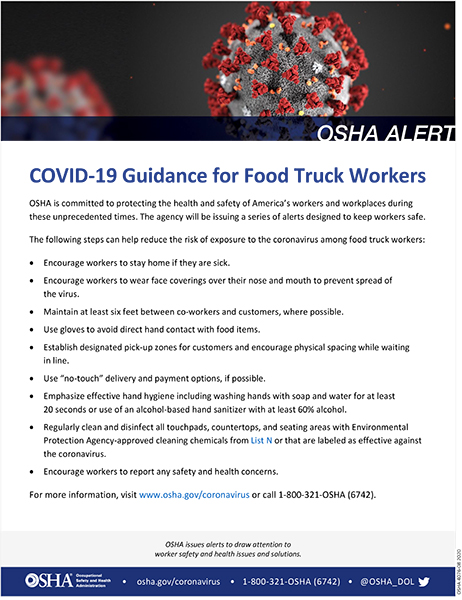 COVID-19 Guidance for Food Truck Workers: OSHA Alert screenshot