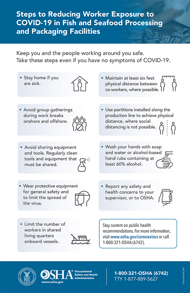 Steps to Reducing Worker Exposure to COVID-19 in Fish and Seafood Processing and Packaging Facilities Poster