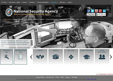 Screen shot of careers web site at IntelligenceCareers.gov/nsa