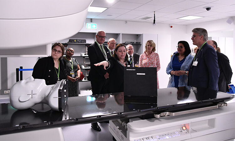 May Abdel-Wahab, IAEA Director, Division of Human Health, Department of Nuclear Science and Applications, presents a tour of the Linac Facility at the ReNuAL Event in Seibersdorf, June 2019. (IAEA/Dean Calma)