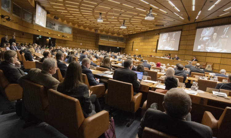 USUNVIE's Deputy Chief of Mission Nicole Shampaine delivers the U.S. national statement on the opening day of the 57th COPUOS Scientific and Technical Subcommittee, Vienna, Austria, February 3, 2020. (USUNVIE/Colin Peters)