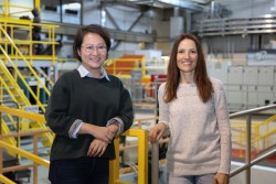 NC State University doctoral student Yue Yuan, left, recently visited the Spallation Neutron Source at Oak Ridge National Laboratory (ORNL) to explore how neutron techniques can improve her work with biocatalytic textiles. Yuan was hosted by Flora Meilleur, an ORNL structural biologist and NC State joint faculty member. Credit: ORNL/Genevieve Martin