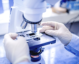 Scientist preparing a slide on a microscope. 