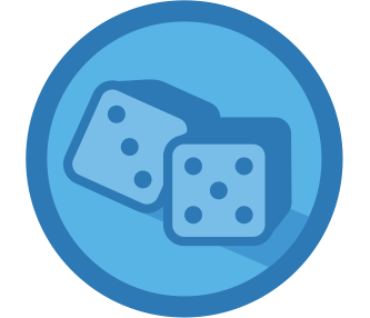 Blue icon of two six-sided die