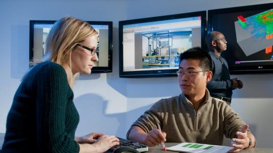 Argonne scientists were awarded $8 million from ARPA-E to partner with startup companies and help develop new types of advanced reactors with digital twin technology. From left to right: Emily Shemon, Rui Hu, and Temitope Taiwo (Image by Argonne National Laboratory.)