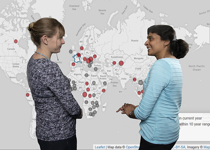 LANL developers Ashlynn Daughton (A-1, Information Systems and Modeling) and Alina Deshpande (B-10, Biosecurity and Public Health) discuss RETRO Rx infectious disease re-emergence results 