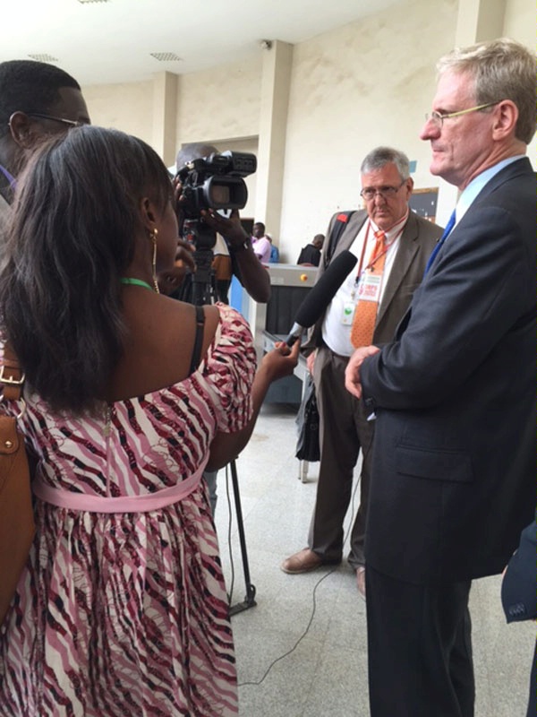 Special Coordinator for Global Criminal Justice Todd Buchwald speaks to the press at the Extraordinary African Chambers after the landmark conviction of former Chadian President Hissène Habré for war crimes and crimes against humanity. (May 2016)
