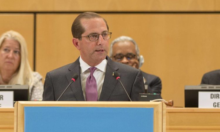 Secretary of Health and Human Services Alex Azar delivers remarks at the WHA 2018 in Geneva