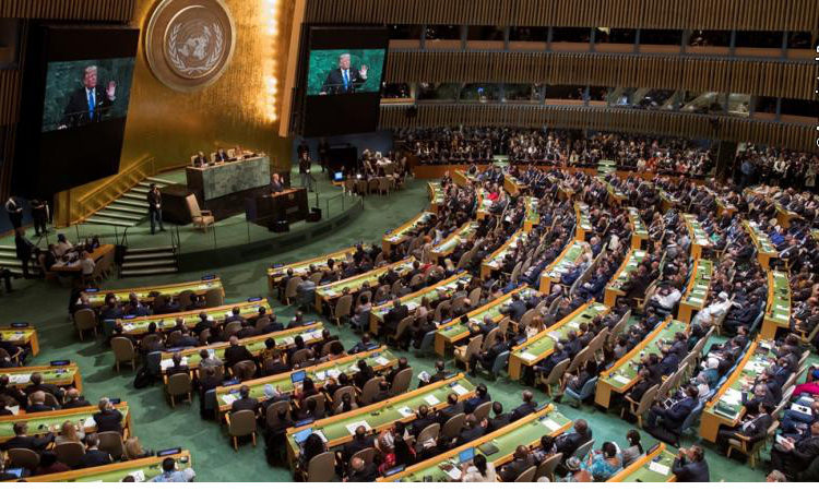 U.S. President Donald Trump speaks during the 72nd session of the United Nations General Assembly at UN headquarters.