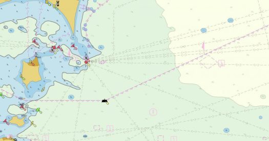 ENC of Pelee Passage Southeast Shoal, a busy point where a dozen recommended courses pass through.