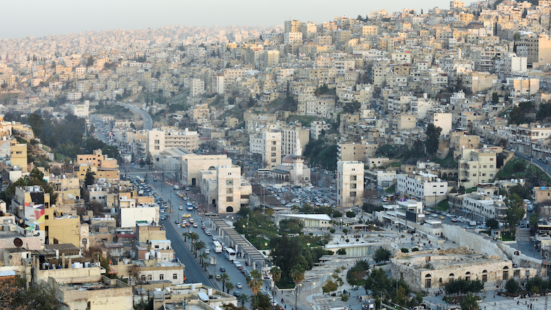 A view of the residential area buildings of the city of Amman, the capital and largest city of Jordan.