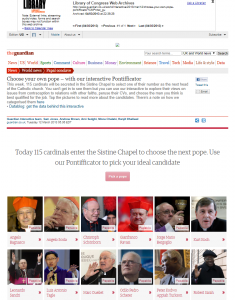  Detail of a one-time capture of The Guardian’s “Choose your own pope – with our interactive Pontifficator” in the Papal Transition 2013 Web Archive