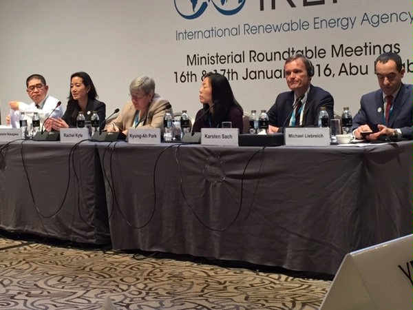 Melanie Nakagawa, ENR DAS for Energy Transformation, participates on a Ministerial panel at the International Renewable Energy Agency (IRENA) Sixth Session of the Assembly.  