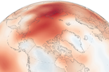 Spherical map of the Arctic showing surface temperature anomalies in 2020