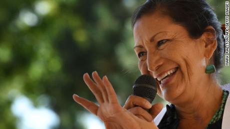 Native American candidate Deb Haaland who is running for Congress in New Mexico&#39;s 1st congressional district seat for the upcoming mid-term elections, speaks in Albuquerque, New Mexico on October 1, 2018. - If Haaland is successful she will be the first Native American woman to hold a seat in the United States House of Representatives. The seat is currently held by Michelle Lujan Grisham who will now run for Governor of the state. (Photo by Mark RALSTON / AFP)        (Photo credit should read MARK RALSTON/AFP/Getty Images)