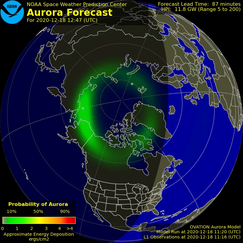 The latest Ovation aurora prediction plot and animation