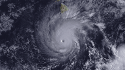 This NOAA GOES-15 satellite image shows Hurricane Lane positioned about 300 miles south of Hawaii's Big Island at 2 p.m. ET on August 22, 2018.