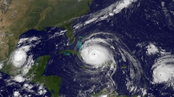 During one of the most active Atlantic hurricane seasons in recent years, three simultaneous hurricanes were captured by the Suomi-NPP satellite on September 8, 2017. The appearance of Katia (left), Irma (center), and Jose (right) was the first such occurrence since 2010. All three hurricanes were threatening land at the time.