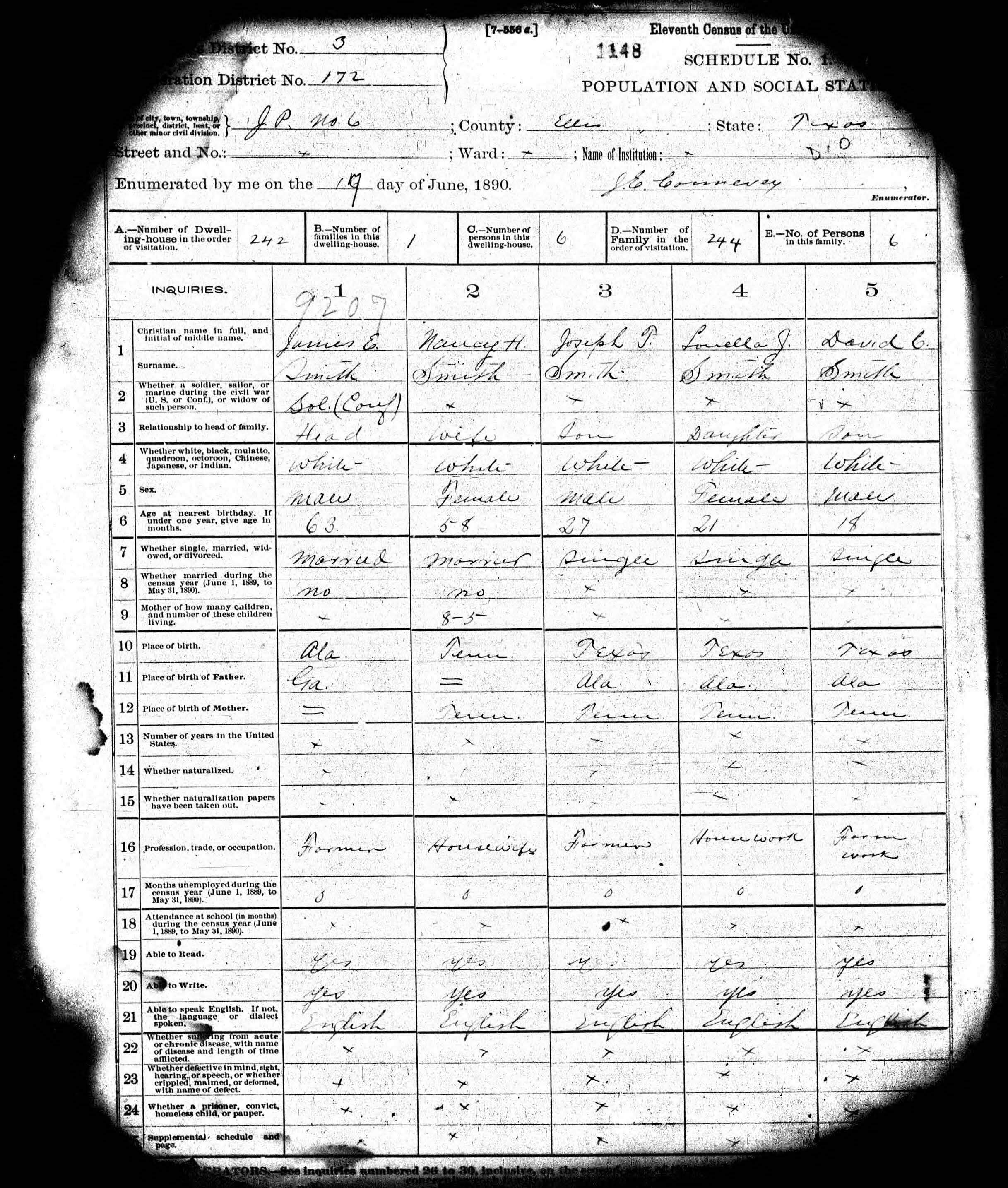 Burned 1890 Census Record