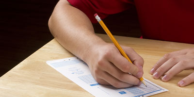 Student completing a scantron test