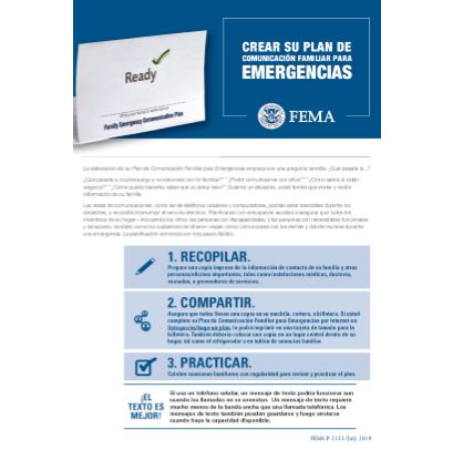 Cover page for Crear su Plan de Comunicación Familiar Para Emergencias: Spanish – Create Your Family Emergency Communication Plan