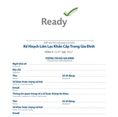 Cover page for Kế Hoạch Liên Lạc Khẩn Cấp Trong Gia Đình: Vietnamese – Family Communication Plan Fillable Card