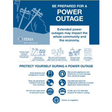 Cover page for Power Outage Info Sheet