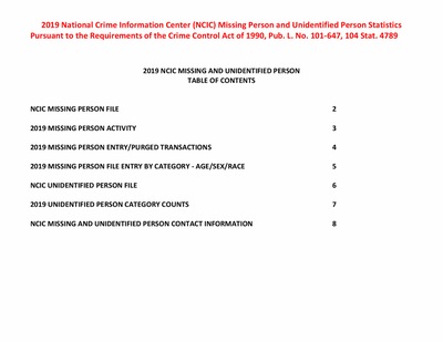 2019 NCIC Missing Person and Unidentified Person Statistics