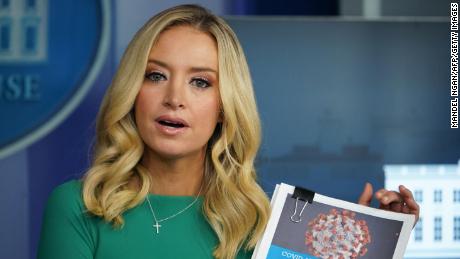 White House Press Secretary Kayleigh McEnany holds a &quot;COVID-19 vaccination program interim playbook for jurisdiction operation&quot; during a press briefing on November 20, 2020, in the Brady Briefing Room of the White House in Washington, DC. (Photo by MANDEL NGAN / AFP) (Photo by MANDEL NGAN/AFP via Getty Images)