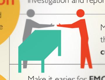 Graphic of two people shaking hands over a table from FMCSA infographic.