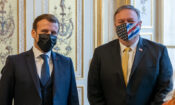 Secretary of State Michael R. Pompeo meets with French President Emmanuel Macron in Paris, France, on November 16, 2020.