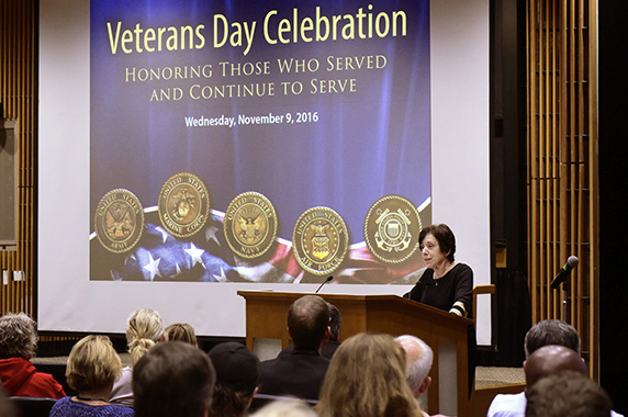 Linda Birnbaum Speaking at Veteran's Day Event