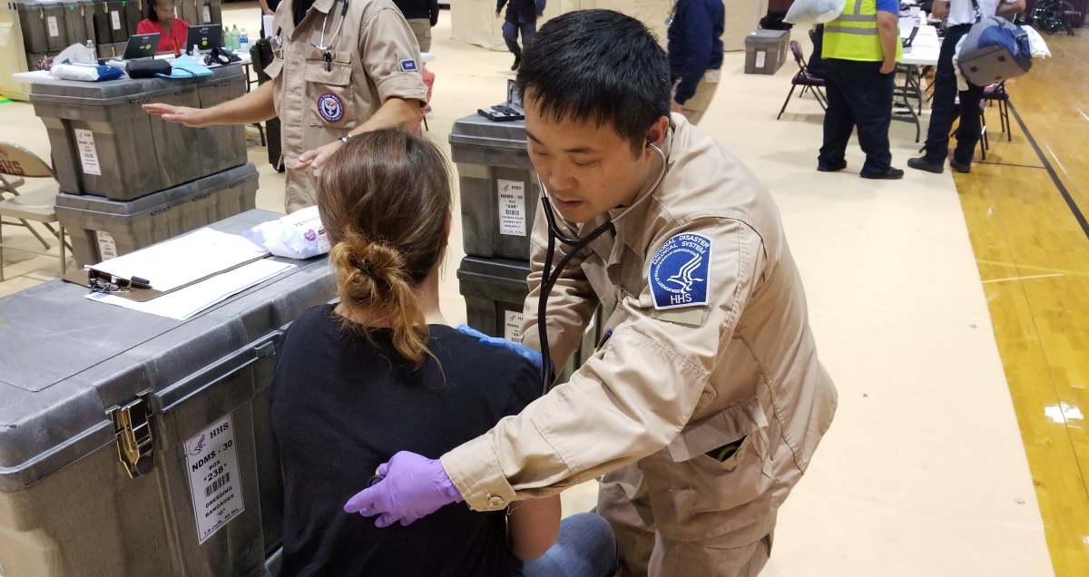 NDMS responder providing patient care following Hurricane Harvey